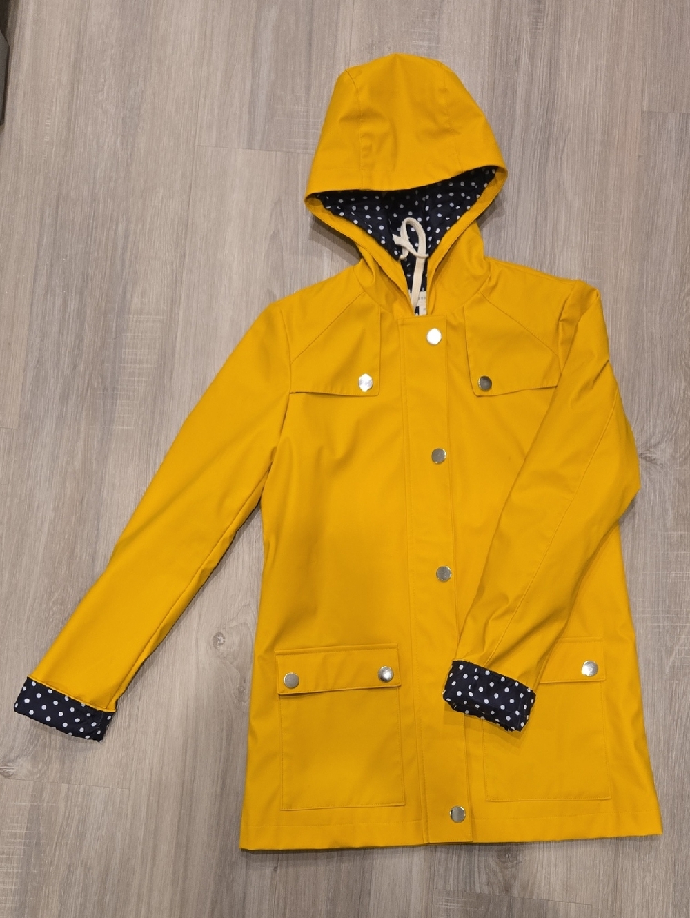 Maison Jules Yellow Hooded Jacket with Navy Polka Dot Lining